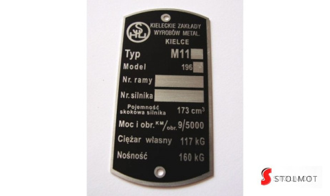 SHL M11 160 TABLICZKA ZNAMIONOWA SHL M11 160 TABLICZKA ZNAMIONOWA