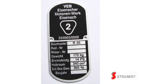 TABLICZKA ZNAMIONOWA EMW R35 TABLICZKA ZNAMIONOWA EMW R35