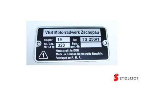 TABLICZKA ZNAMIONOWA MZ TS 250/1 TABLICZKA ZNAMIONOWA MZ TS 250/1