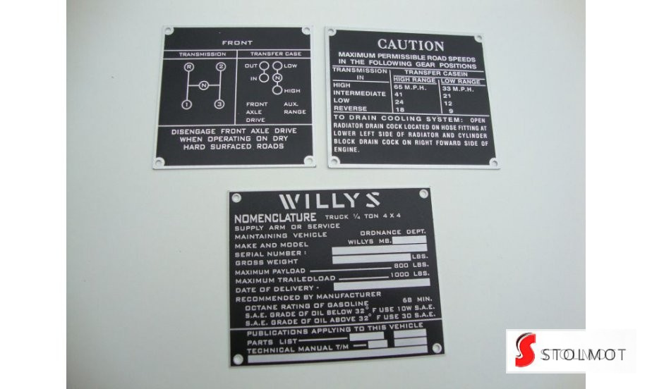WILLYS TABLICZKI ZNAMIONOWE WILLYS TABLICZKI ZNAMIONOWE