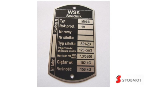 WSK 125 M06B TABLICZKA ZNAMIONOWA WSK 125 M06B TABLICZKA ZNAMIONOWA