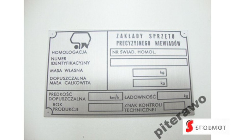 TABLICZKA ZNAMIONOWA PRZYCZEPKA NIEWIADÓW 2 TABLICZKA ZNAMIONOWA PRZYCZEPKA NIEWIADÓW 2