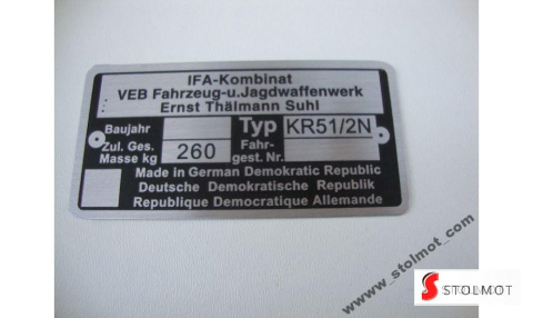 TABLICZKA ZNAMIONOWA SIMSON KR 51/2 N SCHWALBE TABLICZKA ZNAMIONOWA SIMSON KR 51/2 N SCHWALBE