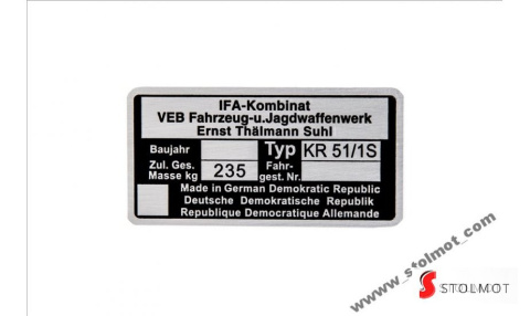TABLICZKA ZNAMIONOWA SIMSON KR 51/1 S SCHWALBE TABLICZKA ZNAMIONOWA SIMSON KR 51/1 S SCHWALBE