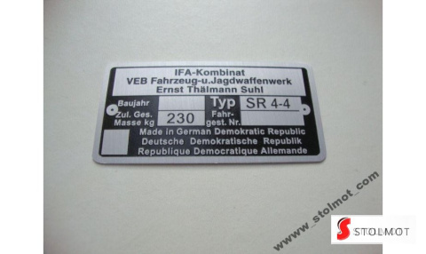 TABLICZKA ZNAMIONOWA SIMSON SR4-4 HABICHT TABLICZKA ZNAMIONOWA SIMSON SR4-4 HABICHT
